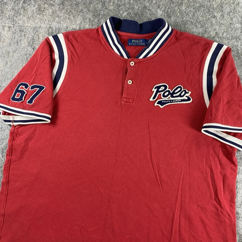 Vintage Polo Ralph Lauren Script Logo Shirt‎ Men's Large Red Short Sleeve #67